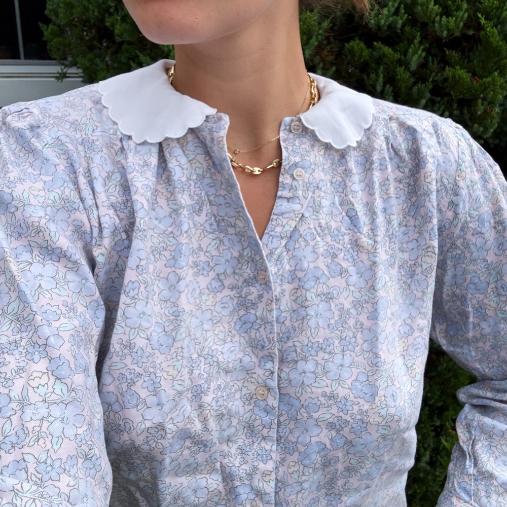 Vintage Floral Cottagecore Coquette Blouse with White Collar